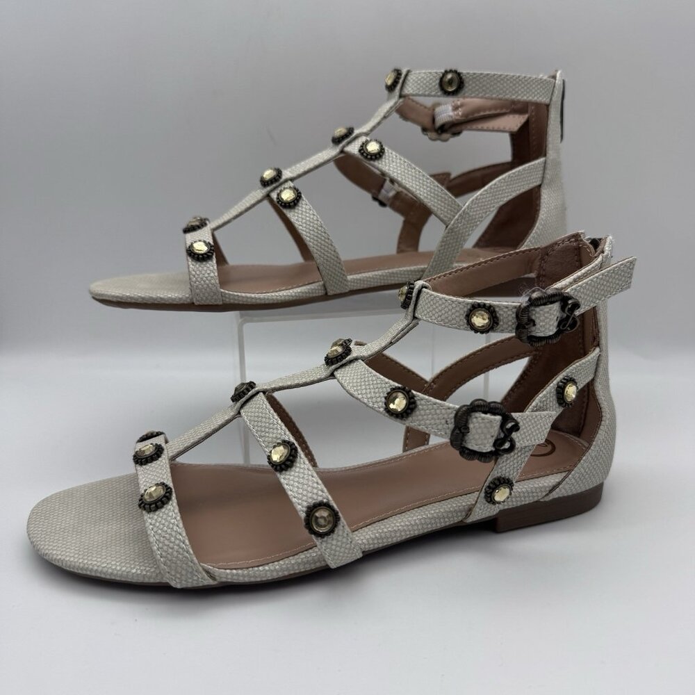 Sam & Libby Rhonda Gladiator Sandals Womans 6 Gray Gold Bling Rinestones Strapy